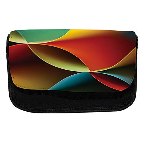 Ambesonne Abstract Pencil Case, Graphic Colored, Fabric Pen Pencil Bag with Double Zipper, 8.5" x 5.5", Orange Blue White and Red