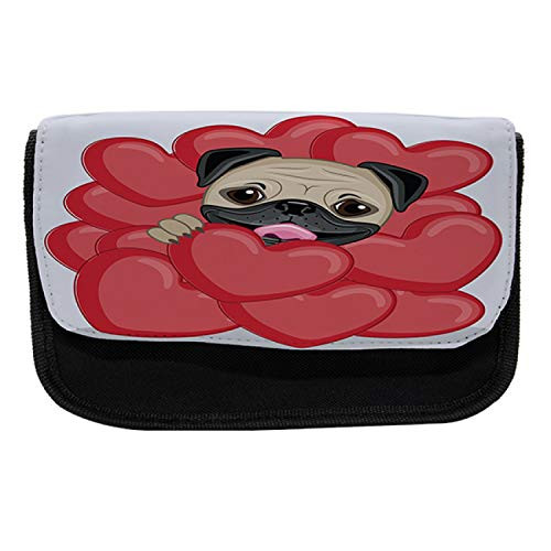 Ambesonne Pug Pencil Case, Valentines Inspired Dog, Fabric Pen Pencil Bag with Double Zipper, 8.5" x 5.5", Red Black Pale Brown Ambesonne Pug Pencil Case, Valentines Inspired Dog, Fabric Pen Pencil Bag with Double Zipper, 8.5" x 5.5", Red Black Pale Brown