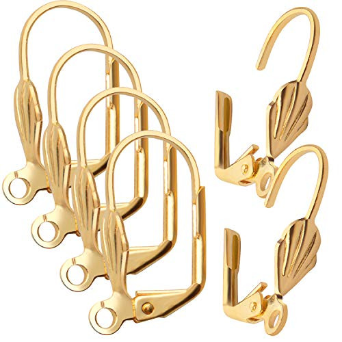 Aylifu Hypoallergenic Earring Hooks, 100pcs Brass Leverback Shell Earrings French Hook Ear Wire with Open Loop for Jewelry Making,Gold