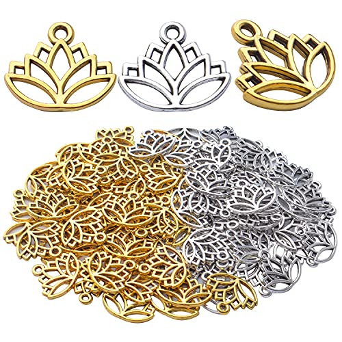 100pcs Lotus Charm Pendants Alloy Yoga Lotus Flower Charms Beads Charms Pendants Craft Supplies for DIY Necklace Bracelet Jewelry Making Crafting Accessory 100pcs Lotus Charm Pendants Alloy Yoga Lotus Flower Charms Beads Charms Pendants Craft Supplies for DIY Necklace Bracelet Jewelry Making Crafting Accessory