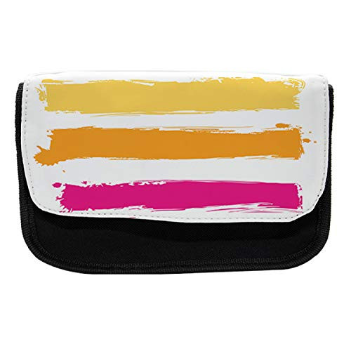 Ambesonne Orange and Pink Pencil Case, Grunge Banners, Fabric Pen Pencil Bag with Double Zipper, 8.5" x 5.5", Fuchsia Marigold Pale Yellow