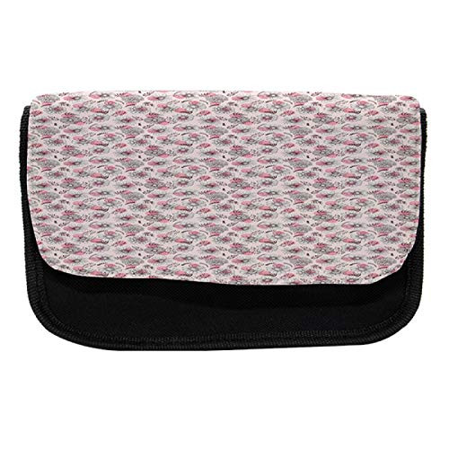 Ambesonne Flower Pencil Case, Sketchy Flowers on Soft Pink, Fabric Pen Pencil Bag with Double Zipper, 8.5" x 5.5", White Seal Brown Pale Pink
