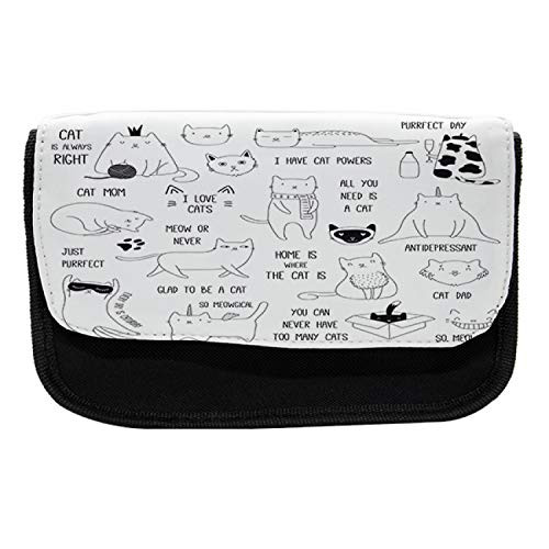 Ambesonne Cats Pencil Case, Cat is Always Right Saying, Fabric Pen Pencil Bag with Double Zipper, 8.5" x 5.5", Dark Chestnut Brown and White