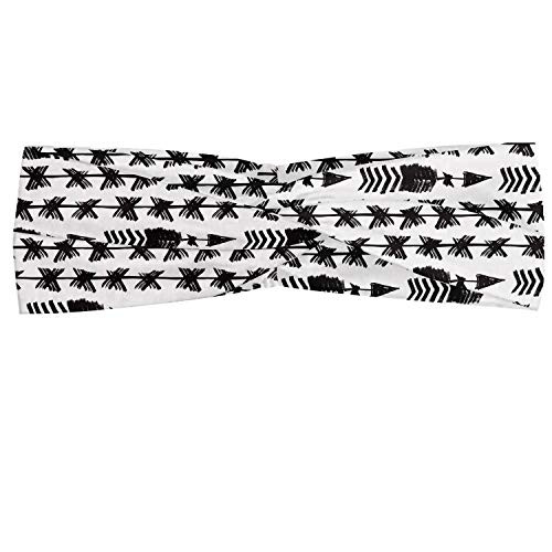 Ambesonne Abstract Headband, Grunge Pattern Monochrome Repetitive Chevron Motifs and Wire Fences, Elastic and Soft Women's Bandana for Sports and Everyday Use, White and Charcoal Grey