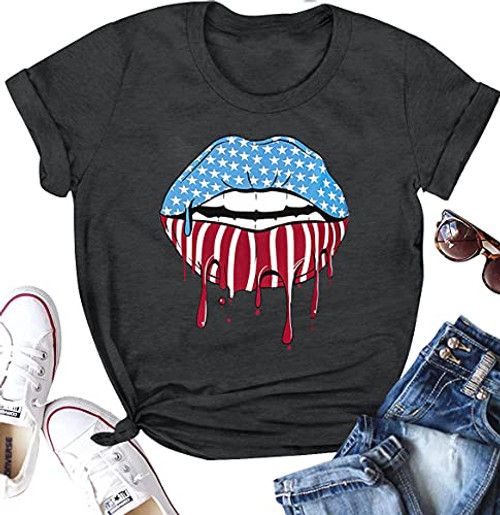 Women 4th of July Patriotic Star Stripe Short Sleeve American Flag Lip Graphic Top Shirt USA Flag XL Women 4th of July Patriotic Star Stripe Short Sleeve American Flag Lip Graphic Top Shirt USA Flag XL