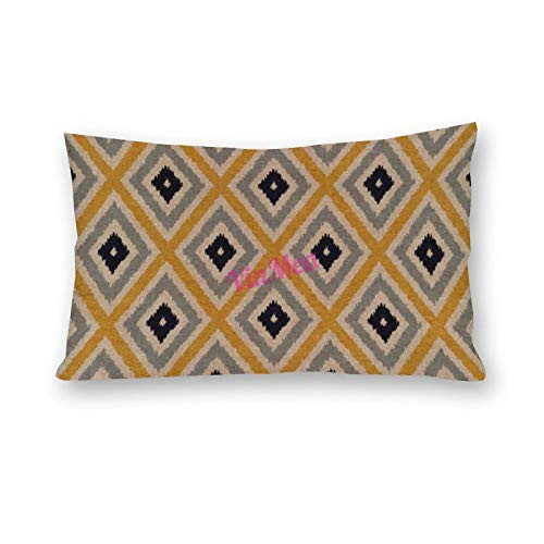Decorative Lumbar Pillow Covers Cotton Ikat Tribal Diamond Pattern Yellow Blue Brown Throw Pillow Case Cushion Cover Home Office Decor, 20 X 26 Inches
