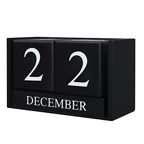 YUUFUU Wooden Block Calendar Vintage Perpetual Blocks European Chic Cubes Calendar with Month Date Display for Home and Office Calendar Perpetual Calendar Decor for Desk Accessory Black