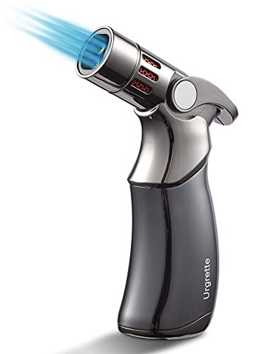 Urgrette Torch Lighter Quadruple 4 Jet Flame Butane Lighter Refillable Fuel Windproof Butane Gas Lighter for Grill BBQ Culinary Great Gift Idea for Men - Butane Gas Not Included -