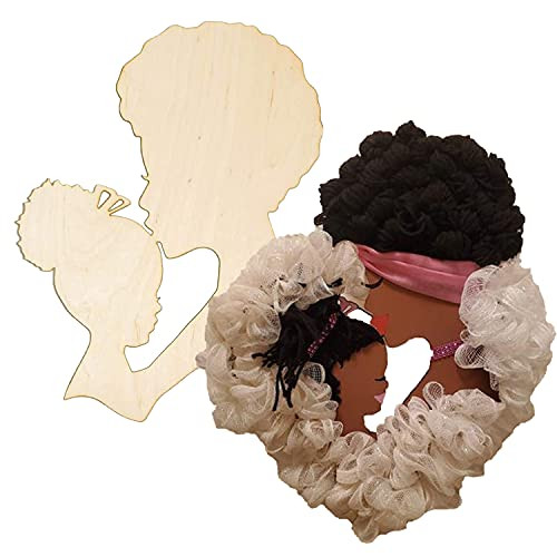 Sbrret Mother's Day DIY Head Wooden Silhouette Wreath Template, Unfinished Graffiti Hanging Wooden Signs Wall Front Door Decor, Creative Mother's Day Crafts Gift for Birthday Party -2-Pack-