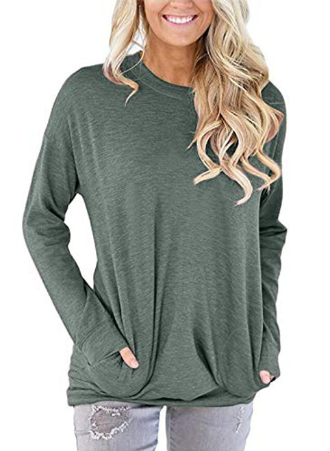 onlypuff Casual Loose Topsfor Women Pocket T Shirt Batwing Sleeve Tunic Top Sweatshirt Grayish S