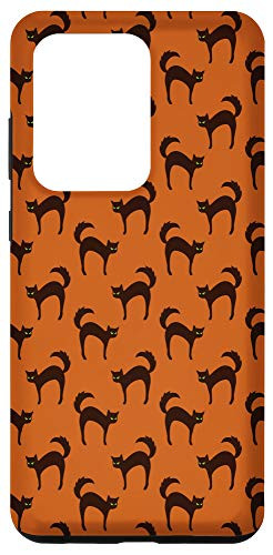 Galaxy S20 Ultra Halloween Design Black Cat Pattern Autumn Fall Orange Case
