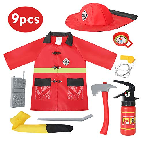 Kids Fireman Costume Role Play Set?Firefighter Dress-up and Fireman Tools Toys for Toddlers