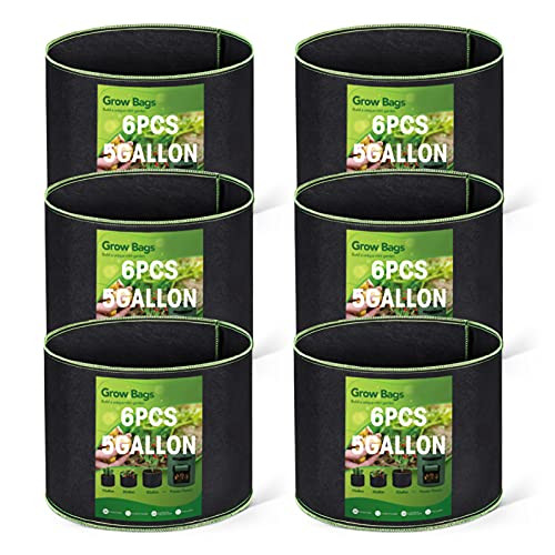 Wohous 6-Pack 5 Gallon Plant Grow Bags Heavy Duty Aeration Fabric Pots Thickened Nonwoven 5 Gallon Fabric Pots Plant Grow Bags with Handles Wohous 6-Pack 5 Gallon Plant Grow Bags Heavy Duty Aeration Fabric Pots Thickened Nonwoven 5 Gallon Fabric Pots Plant Grow Bags with Handles