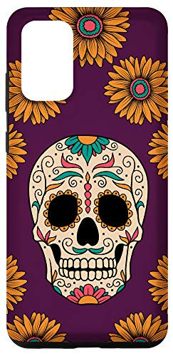 Galaxy S20 plus Floral Sugar Skull Flowers Purple  and  Orange Pattern AEN040 Case