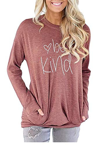 Be Kind Shirt for Tearchers Women Casual Loose Tops Long Sleeve Tunics Pocket T Shirt Red XL
