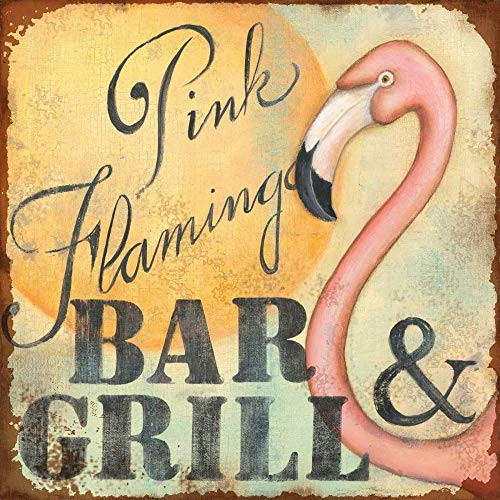 Saraheve Tin Sign Wall Decor Metal Signs Novelty Pink Flamingo Bar  and  Grill Retro Vintage Signsative Country Home Gift 12x12 Inches Gift Plaque