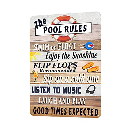 Jacevoo Metal Signs Pool Rules Tin Sign Vintage Pool Rules Wall Decoration Outdoor Swimming Pool Decor Sign 12x8 Inch