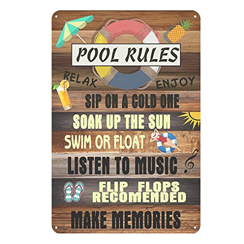 Jacevoo Metal Signs Pool Rules Tin Sign Vintage Pool Patio Wall Decoration Outdoor Swimming Pool Sign 12x8 IncH