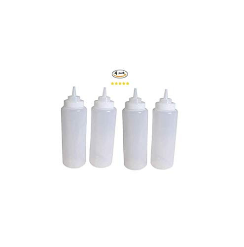 4 Plastic Squeeze Bottles. Clear Condiment Bottles. Ketchup. Mustard, Oil Squeeze Bottle. BBQ Grill Kitchen Cookout Storage Squeeze Bottles.