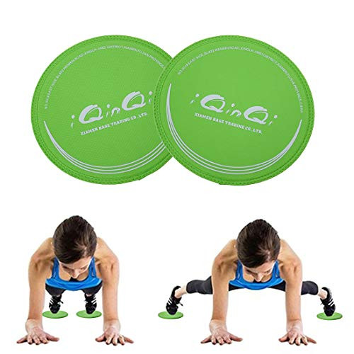 iQinQi Exercise Sliders, Dual Sided Core Sliders, Gliders Exercise Discs Use on Hardwood Floors, Workout Sliders Fitness Discs Abdominal  and  Total Body Gym Exercise Equipment for Home -Neon Green-
