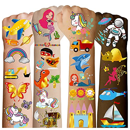 Cerlaza Temporary Tattoos for Kids Gifts, Fake Glitter Unicorn Mermaid Butterfly Tattoo Stickers for Girls, Dinosaur Construcion Themed Boys Birthday Party Supplies Favors Decorations-78 Mixed Styles on 4 Sheets Cerlaza Temporary Tattoos for Kids Gifts, Fake Glitter Unicorn Mermaid Butterfly Tattoo Stickers for Girls, Dinosaur Construcion Themed Boys Birthday Party Supplies Favors Decorations-78 Mixed Styles on 4 Sheets