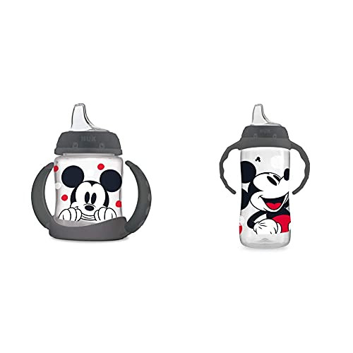 NUK Disney Learner Sippy Cup, Mickey Mouse, 5 Oz 1Pack with NUK Disney Large Learner Sippy Cup, Mickey Mouse, 10 Oz 1-Pack