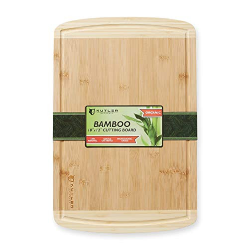 KUTLER 18" x 12" Organic Bamboo Cutting Board - Two-Tone Wood Kitchen Butcher Block w/Juice Grooves for Chopping Meats, Vegetables, Breads & Cheese - Extra Large