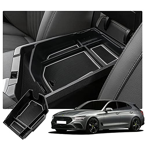R RUIYA Center Console Organizer Tray for 2021 Genesis G70 Car Center Console Armrest Box Glove Secondary Storage Console Organizer ABS Tray Pallet with USB Hole and Coin Holder