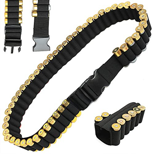 Shotgun Shell Bandolier 12/20 Gauge - Adjustable 62.9 " with 50 Places Ammunition Holder - Additional 12/20 Gauge Shell Holder with 8 Places for Shotgun