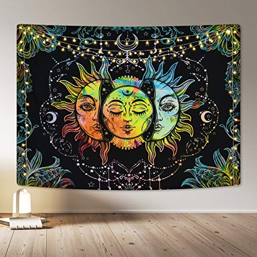 Sun and Moon Tapestry Burning Sun Tapestries Psychedelic Stars Tapestry Black Colorful Wall Tapestry Mandala Tapestry Wall Hanging for Room -59.1 x 82.7 inches- Sun and Moon Tapestry Burning Sun Tapestries Psychedelic Stars Tapestry Black Colorful Wall Tapestry Mandala Tapestry Wall Hanging for Room -59.1 x 82.7 inches-