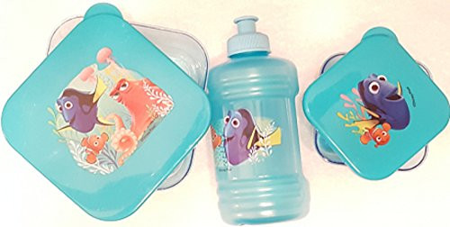 Disney Pixar Finding Dory Set of 2 Reusable Sandwich and Snack Containers and Water Bottle with Handle ~ 3 Items