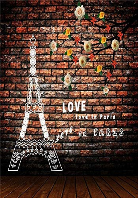 Vinyl Photography Backdrop 3x5FT Infant Kids Love Paris Eiffel Tower Backdrop for Photos Brick Wall Wood Floor Backdrop Scene 1-W- x1.5-H- m Backgrounds Photo Studio Props