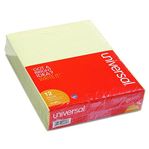 Universal 42000 Glue Top Writing Pads, Narrow Rule, Ltr, Canary, 50 Sheet Pads/Pack, Dozen