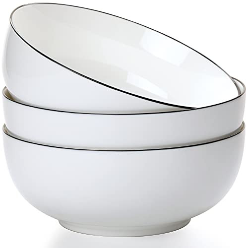 Large Salad Soup Ramen Bowls, 68 OZ Super Stackable Round Fine Porcelain Cereal Pasta Serving Bowl Sets, 3Pack - Microwavable Ceramic Bowls - Heat and Cold Resistant Porcelain
