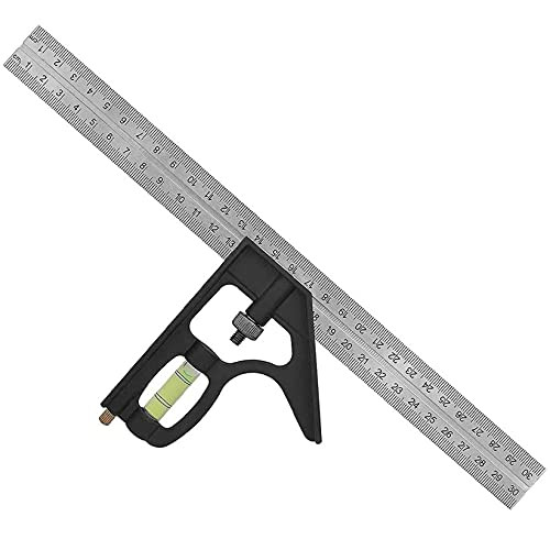 Stainless Steel T Square Ruler Adjustable sliding combination Square Square Ruler  and  Protractor Level Measure Measuring Set 300mm, Combination Square, Metal-Body -Black-