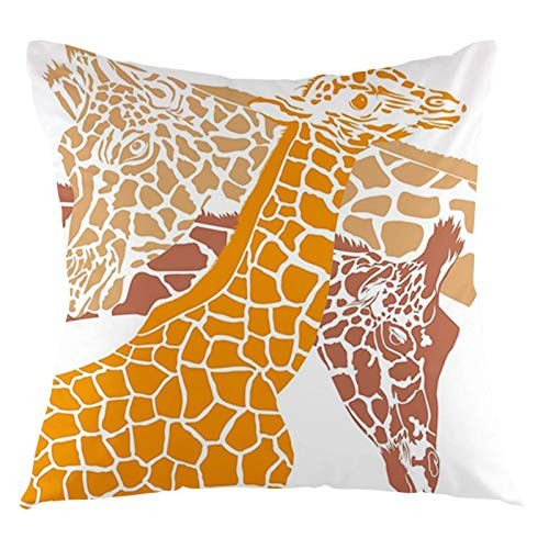 GULTMEE Giraffe Throw Pillow Cushion Cover, Sketch of a Family Safari Wildlife in Tall Animal Zoo Camouflage,Decorative Square Accent Pillow Case?12"x12",Orange White Brown