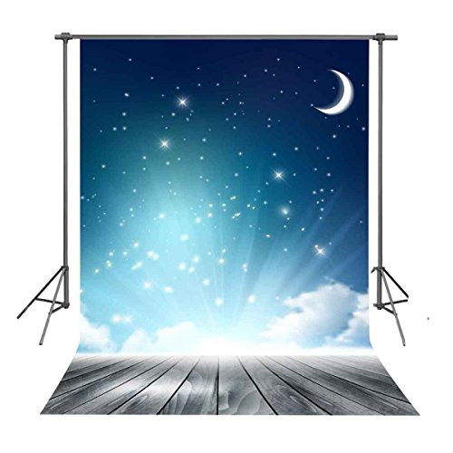 FUERMOR 5x7ft Moon Stars and Wood Floor Photography Backdrop Photo Studio Baby Portrait Shooting Props GEFU772