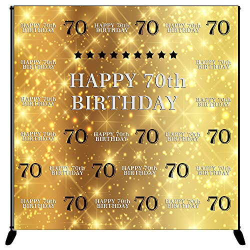 Mehofoto Happy 70th Birthday Backdrop Gold Silver Step and Repeat Birthday Photography Background 6x6ft Vinyl 70th Birthday Party Banner, Party Decoration