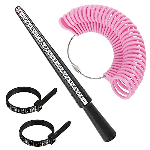 Ring Size Measuring Tool, AILIDA Ring Sizer Tools Including Plastic Ring Mandrel  and  Pink Ring Sizer Guage, Four Size Ring Stick Jewelry Mandrel and Ring Gauge Finger Sizing for Jewelry Making