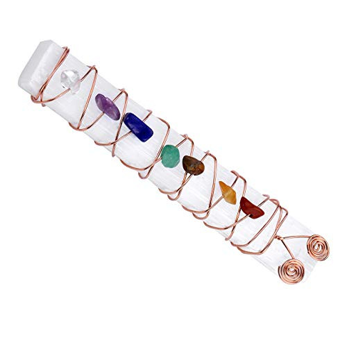 MANIFO 7 Chakra Selenite Sticks Healing Crystal Stone Ornament, Wire Wrap Selenite Wand Energy Holder -Chip Stone-