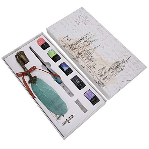 Feather Drawing Pen Set, Dip Quill Pen Strong Touch Feeling Smooth Writing Carved Nib Exquisite Workmanship for Office for Home