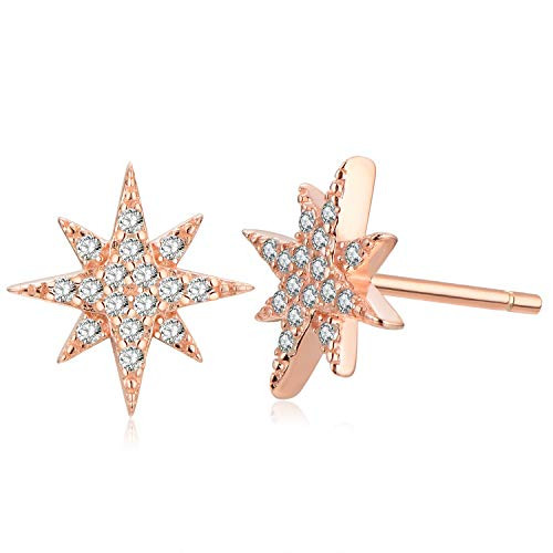 Sterling Silver CZ Pave North Star Stud Earrings Minimalist Post Earrings 18K Gold Plating