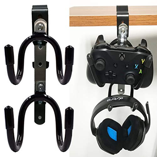 Universal Game Controller  and  Headphone Hanger Holder with Adjustable  and  Rotating Arm Clamp, Under Desk Design,for Xbox One PS4 Switch Pro - NO Game Controller  and  Headphone - No Falling