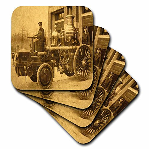 3dRose CST-16221-1 Vintage Fire Engine Steam Pumper-Soft Coasters, Set of 4
