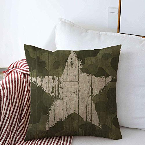 Throw Pillows Covers Cushion Case Graphic Green Army Military Camouflage Star Brown Camo Soldier Battle War USA Spot Cotton Linen for Fall Couch Home Decor 16 x 16 Inches