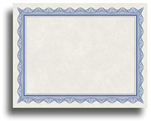Blank Parchment Certificate Paper for Awards - Works with Inkjet/Laser Printers - Measures 8 1/2" x 11" - Blue Border - 100 Sheet Pack
