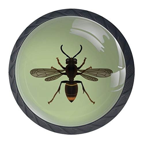 EVANLinism 4 Pcs Cabinet Knobs Wasp Dresser Handles Round Crystal Glass Furniture Drawer Cupboard Wardrobe Pulls with Screws for Home Kitchen Office Bathroom 35mm