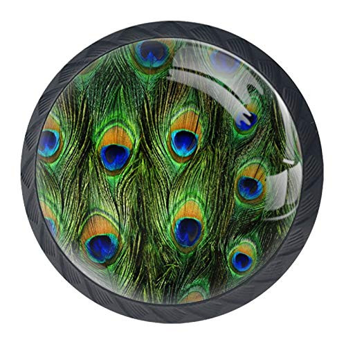 EVANLinism 4 Pcs Cabinet Knobs Peacock Dresser Handles Round Crystal Glass Furniture Drawer Cupboard Wardrobe Pulls with Screws for Home Kitchen Office Bathroom 35mm