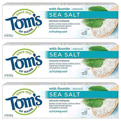 Tom's of Maine Sea Salt Natural Toothpaste with Fluoride, Refreshing Mint, 4.7 oz. 3-Pack