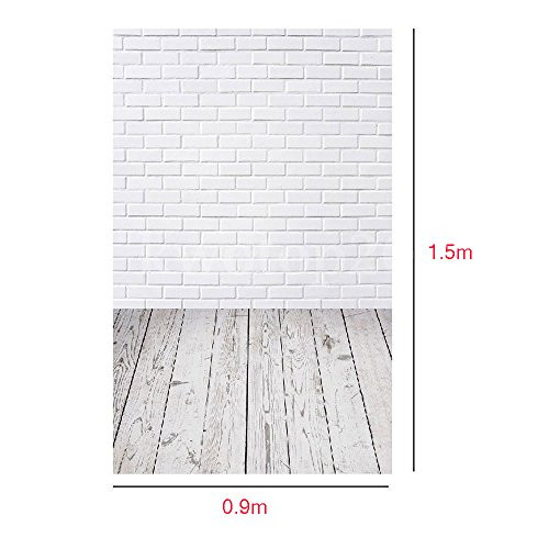 OMG-Shop 3X5ft Seamless Photography Backdrop White Brick Wall with Grey Wood Floor Studio Background for Kids Photo Booth Custom Made